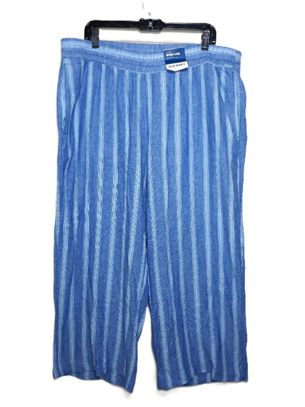 NWT Old Navy High-Waisted Linen-Blend Wide Leg Pants XL Striped Blue Lagenlook